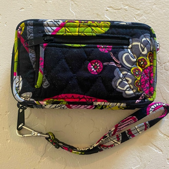 Vera Bradley Wristlet Wallet Black Leaves and Flowers - Picture 7 of 7